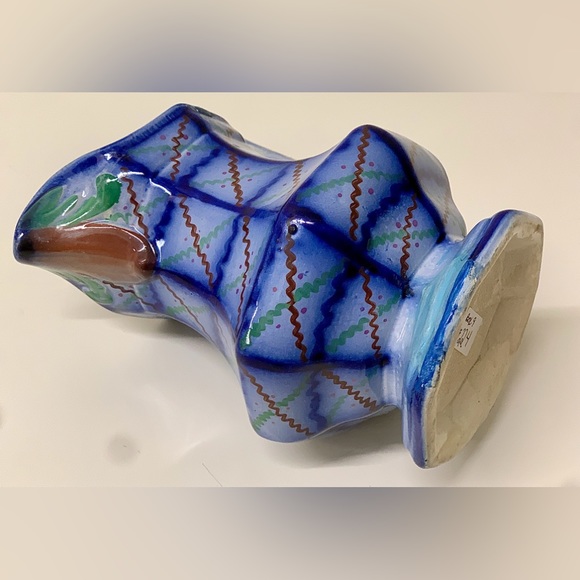 19th Century Antique Gaudy Ironstone Flow Blue Squiggle Grid Pattern Jug Pitcher - Picture 14 of 16